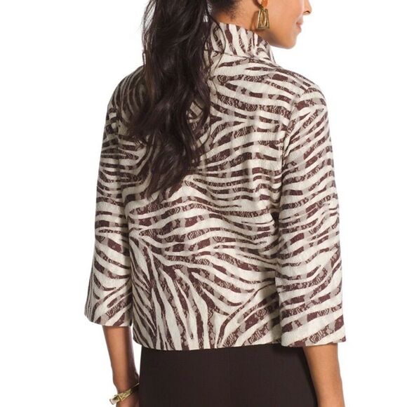 Chico’s Zee Zebra-Print Lace Overlay 3/4 Sleeve Cardigan Jacket Size XL - Picture 2 of 10